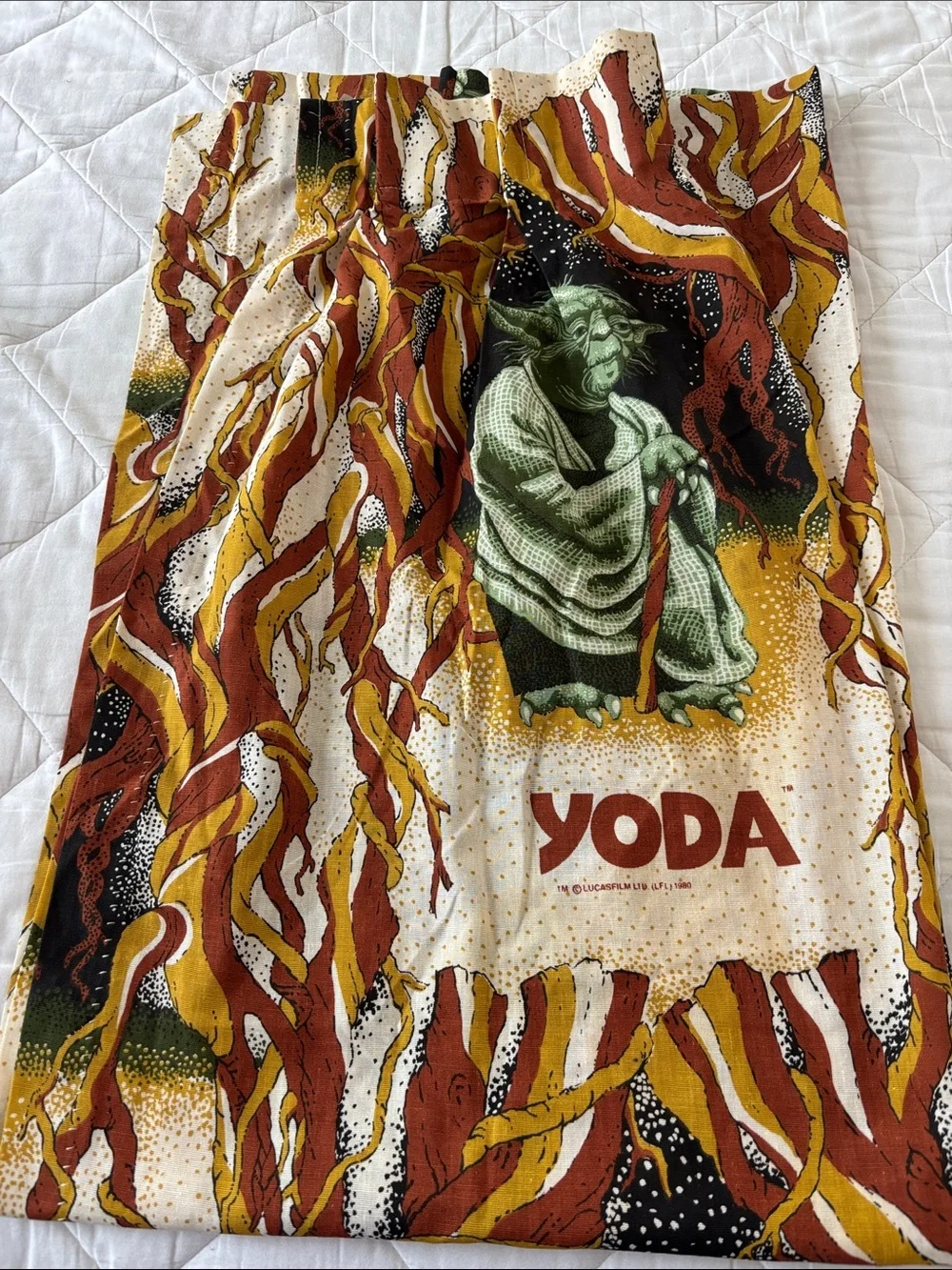 Vintage 1980 Yoda Star Wars curtain panel, cotton blend, brown/tan/green, 28x62”